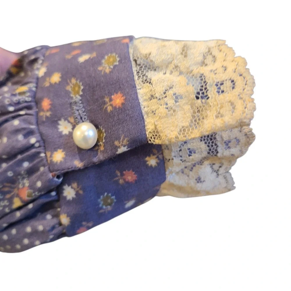 Gunne Sax Dress Purple Prairie Cottage Core Floral Lace Size 11 Vintage 70s Blue - Picture 6 of 8